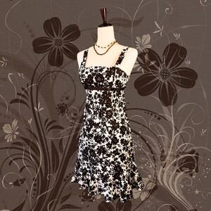 Y2K Fairy Dress Size XS Cream Brown Mini Floral Empire Waist Summer